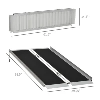 HOMCOM Portable Wheelchair Ramp 5FT, Folding Aluminum Threshold Ramp with Non-Slip Surface, Transition Plates Above and Below, 600lbs Weight Capacity, Handicap Ramp for Home, Doorways, Curbs, Steps(m-3)