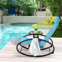Outsunny Pool Lounger, Outdoor Rocking Lounge Chair for Sunbathing, Pool, Beach, Porch with Pillow and Cool Mesh, Sun Tanning Rocker, Sky Blue(m-2)