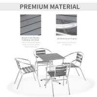 Outsunny 5-Piece Outdoor Patio Bistro Table Set with Aluminum Frame, Woodgrain-Style Tabletop & Draining Slat Design(m-6)