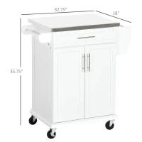 HOMCOM Kitchen Island on Wheels, Rolling Kitchen Cart with Stainless Steel Countertop, Drawer, Towel Rack and Spice Rack, Utility Storage Trolley, White(m-3)