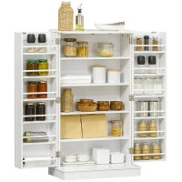 HOMCOM Freestanding Kitchen Pantry Cabinet, Kitchen Sideboard Cabinet with 12 Door Shelves, Double Doors, 5-tier Shelving, Paper White(m-1)