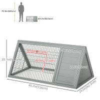 PawHut 46" x 25" Wooden A-Frame Outdoor Rabbit Cage Small Animal Hutch with Outside Run & Ventilating Wire, Grey(m-3)
