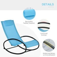 Outsunny Pool Lounger, Outdoor Rocking Lounge Chair for Sunbathing, Pool, Beach, Porch with Pillow and Cool Mesh, Sun Tanning Rocker, Sky Blue(m-5)