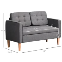 HOMCOM Modern 2-Seater Loveseat Button-Tufted Fabric Couch with Storage Chest, Cushions and Rubberwood Legs for Living Room, Grey(m-3)