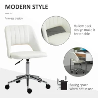 Vinsetto Modern Mid Back Office Chair with Velvet Fabric, Swivel Computer Armless Desk Chair with Hollow Back Design for Home Office, Cream White(m-5)