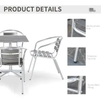 Outsunny 5-Piece Outdoor Patio Bistro Table Set with Aluminum Frame, Woodgrain-Style Tabletop & Draining Slat Design(m-5)