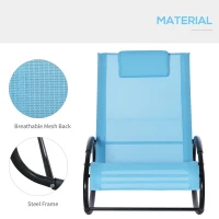 Outsunny Pool Lounger, Outdoor Rocking Lounge Chair for Sunbathing, Pool, Beach, Porch with Pillow and Cool Mesh, Sun Tanning Rocker, Sky Blue(m-6)
