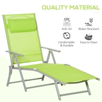 Outsunny Heavy-duty Adjustable Folding Reclining Chair Outdoor Sun Lounger Patio Chaise Lounge Garden Beach Gravity Lounge with Pillow, 7 Adjustable Backrest Positions, Green(m-4)