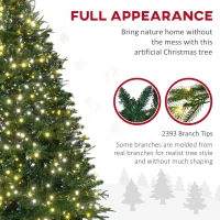 HOMCOM 7' Prelit Artificial Christmas Tree with 2393 Realistic Branches, Warm White LED Lights and 2393 Tips Green(m-5)