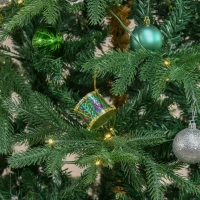 HOMCOM 7' Prelit Artificial Christmas Tree with 2393 Realistic Branches, Warm White LED Lights and 2393 Tips Green(m-9)