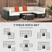 Outsunny 7 Piece Outdoor Patio Furniture Set, PE Rattan Wicker Sectional Sofa Set with Buckling Couch Cushions, Throw Pillows & Coffee Table, Dark Brown, Beige, Orange(m-4)