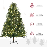 HOMCOM 7' Prelit Artificial Christmas Tree with 2393 Realistic Branches, Warm White LED Lights and 2393 Tips Green(m-4)
