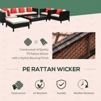 Outsunny Patio Furniture Set, 9 Piece Outdoor Sectional Sofa, All-Weather PE Rattan Wicker Conversation Set with Chairs, Ottoman, Loveseat, Coffee and Side Table, Cushions, Sand(m-4)