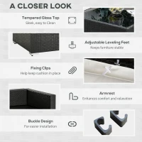 Outsunny 7 Piece Outdoor Patio Furniture Set, PE Rattan Wicker Sectional Sofa Set with Buckling Couch Cushions, Throw Pillows & Coffee Table, Dark Brown, Beige, Orange(m-7)