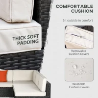 Outsunny 7 Piece Outdoor Patio Furniture Set, PE Rattan Wicker Sectional Sofa Set with Buckling Couch Cushions, Throw Pillows & Coffee Table, Dark Brown, Beige, Orange(m-6)