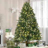 HOMCOM 7' Prelit Artificial Christmas Tree with 2393 Realistic Branches, Warm White LED Lights and 2393 Tips Green(m-2)
