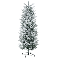 HOMCOM 6' Artificial Flocked Christmas Trees, with Snow Frosted Branches, Auto Open, Steel Base