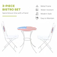 Outsunny 3 Piece Patio Bistro Set, Folding Outdoor Furniture with USA Mosaic Table and Chairs, Portable Metal Frames for 4th of July, Balcony, Backyard, Poolside, Porch, American Flag(m-4)