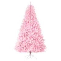 HOMCOM 7' Artificial Pink Christmas Trees, with Auto Open, Steel Base, Wide Shape for Indoor Xmas Decoration(m-1)