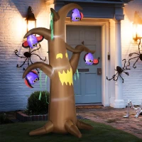 Outsunny 8ft Inflatable Halloween Ghost Tree with Toothy Bats Hanging Down, Blow-Up Outdoor LED Display for Lawn, Garden, Party(m-1)