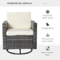 Outsunny Outdoor Swivel Rocker, PE Wicker Dining Chair, 360 Degree Swivel Patio Glider with Cushions for Backyard, Lawn, Garden, Deck, Porch, Steel Frame, Cream White(m-5)