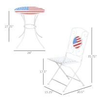 Outsunny 3 Piece Patio Bistro Set, Folding Outdoor Furniture with USA Mosaic Table and Chairs, Portable Metal Frames for 4th of July, Balcony, Backyard, Poolside, Porch, American Flag(m-3)