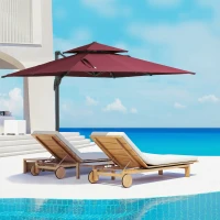 Outsunny 10ft Offset Patio Umbrella, Hanging Cantilever Umbrella, Square Shape, Aluminum Cross Base, Tilt, 360-Degree Rotation, Red(m-2)