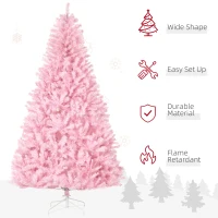 HOMCOM 7' Artificial Pink Christmas Trees, with Auto Open, Steel Base, Wide Shape for Indoor Xmas Decoration(m-4)