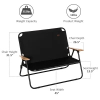 Outsunny Double Folding Camping Chair, Loveseat for 2 Adults, Portable Camping Couch with Wood Armrest & Cupholders, for Backpacking, Beach, Sports Travel, Black(m-3)