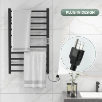 HOMCOM Wall Mounted Heated Towel Rack 10-Bar Electric Towel Warmer with Timer Adjustable Temperature Plug-in(m-9)