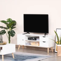HOMCOM TV Stand for TVs up to 50", TV Cabinet with Shelves, Drawers and Cable Hole, Entertainment Unit for Living Room, White(m-1)