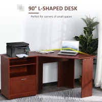HOMCOM Computer Desk with Printer Cabinet, L-Shaped Corner Desk with Storage, Study PC Workstation for Home Office, Cherry(m-5)