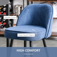HOMCOM Set of 2 Mid-Back Upholstered Barstools Fabric Bar Chairs with Gold-Capped Steel Legs, Backrest and Footrest, Blue(m-5)