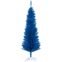 HOMCOM 5FT Decorated Christmas Tree, Pencil Christmas Tree with 294 Realistic Branch Tips and Plastic Stand, Blue(m-1)