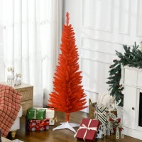 HOMCOM 5FT Decorated Christmas Tree, Pencil Christmas Tree with 294 Realistic Branch Tips and Plastic Stand, Red(m-2)