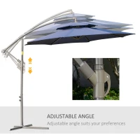 Outsunny 9' 2-Tier Cantilever Umbrella with Crank Handle, Cross Base and 8 Ribs, Garden Patio Offset Umbrella for Backyard, Poolside, and Lawn, Blue(m-5)