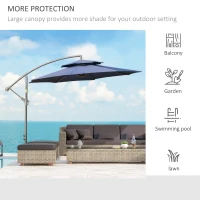 Outsunny 9' 2-Tier Cantilever Umbrella with Crank Handle, Cross Base and 8 Ribs, Garden Patio Offset Umbrella for Backyard, Poolside, and Lawn, Blue(m-7)