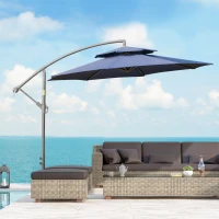 Outsunny 9' 2-Tier Cantilever Umbrella with Crank Handle, Cross Base and 8 Ribs, Garden Patio Offset Umbrella for Backyard, Poolside, and Lawn, Blue(m-2)