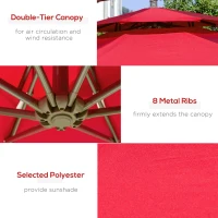 Outsunny 9' 2-Tier Cantilever Umbrella with Crank Handle, Cross Base and 8 Ribs, Garden Patio Offset Umbrella for Backyard, Poolside, and Lawn, Red(m-6)