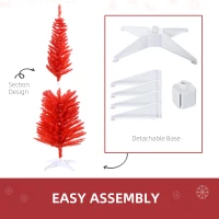 HOMCOM 5FT Decorated Christmas Tree, Pencil Christmas Tree with 294 Realistic Branch Tips and Plastic Stand, Red(m-7)