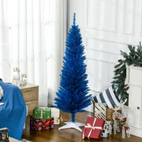 HOMCOM 5FT Decorated Christmas Tree, Pencil Christmas Tree with 294 Realistic Branch Tips and Plastic Stand, Blue(m-2)