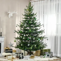 HOMCOM 7.5 Foot Artificial Christmas Tree, Nordic Pine Hinged Xmas Tree with 1218 Realistic Branches, Wide Steel Base, Auto Open, Green(m-2)