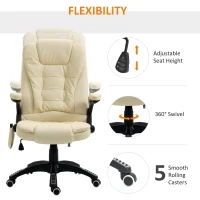 HOMCOM Massage Office Chair, Heated Reclining Computer Chair with 6 Vibration Points, Armrest and Remote, Beige(m-5)