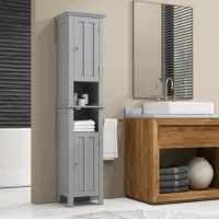 kleankin Bathroom Cabinet, Freestanding Linen Cabinet with Open Shelves, 13.8" x 11.8" x 62.4", Grey(m-1)