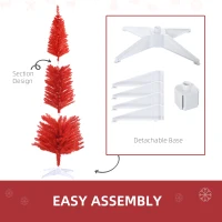 HOMCOM 6FT Decorated Christmas Tree, Pencil Christmas Tree with 390 Realistic Branch Tips and Plastic Stand, Red(m-7)