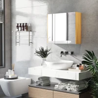 kleankin Wall Mounted Medicine Cabinet with Mirror Wall Mirror Cabinet with 3 Doors and Adjustable Storage Shelves Gray(m-9)