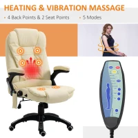 HOMCOM Massage Office Chair, Heated Reclining Computer Chair with 6 Vibration Points, Armrest and Remote, Beige(m-4)