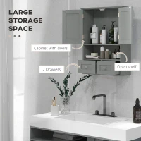 kleankin Bathroom Wall Cabinet, Medicine Cabinet, Over Toilet Storage Cabinet with Shelf and Drawers for Hallway, Living Room, Grey(m-4)