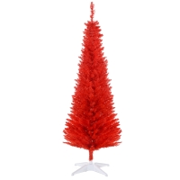 HOMCOM 5FT Decorated Christmas Tree, Pencil Christmas Tree with 294 Realistic Branch Tips and Plastic Stand, Red
