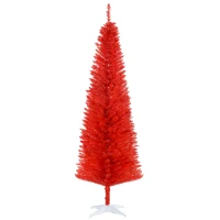 HOMCOM 6FT Decorated Christmas Tree, Pencil Christmas Tree with 390 Realistic Branch Tips and Plastic Stand, Red(m-1)